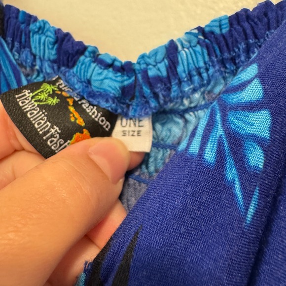 Hawaiian Aloha Fashion Maxi Dress Floral Print One Size Blue Tropical Beach Boho - Picture 8 of 11